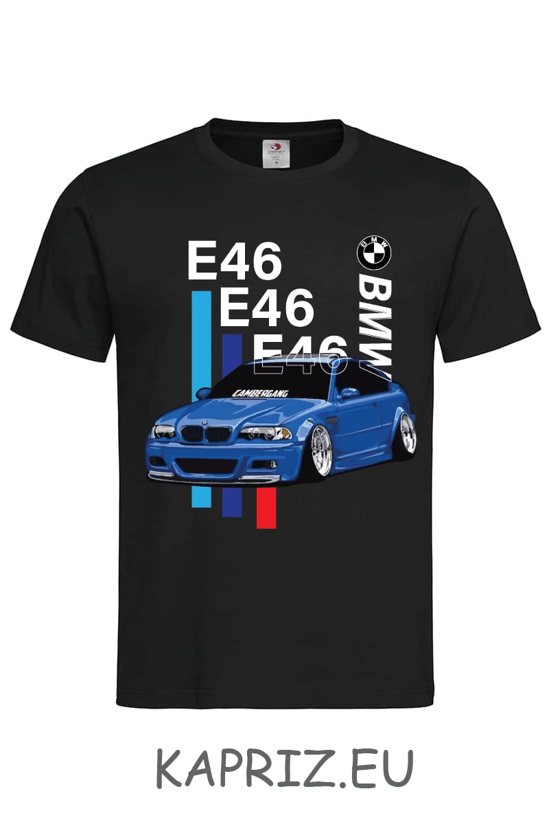 Тениски BMW Е46 Sport, бели и черни тениски на BMW E46, тениска с щампа БМВ