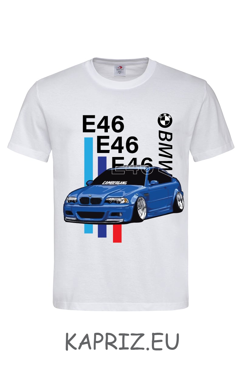 Тениски BMW Е46 Sport, бели и черни тениски на BMW E46, тениска с щампа БМВ