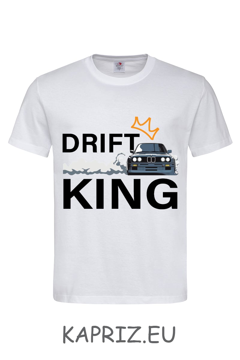Тениски DRIFT KING, бели и черни тениски на Drift KING, тениска с щампа Drift KING bmw E30